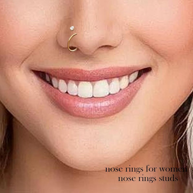 Styleeary Store خواتم أنف من الفضة المضادة للحساسية / ذهب عيار 14 مملوء 18G حلقات أنف 8mm 10mm 12mm مجموعة خواتم أنف: 12 قطعة من الفولاذ المقاوم للصدأ الجراحي 316L، دبابيس أنف 20G، CZ، نجمة، قلب، دبابيس أنف، مجوهرات ثقب أنف على شكل L للنساء والرجال - Image 3